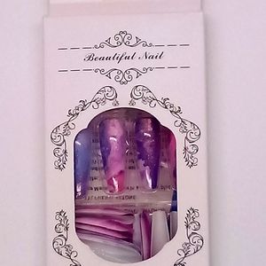 Press on nails 24 pink and purple marbled. NWT